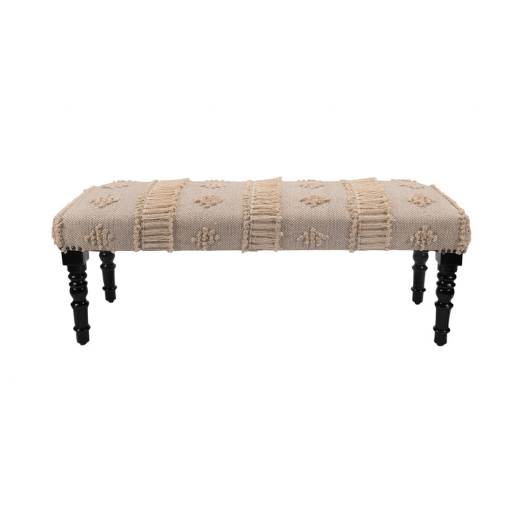 47" Cream And Black Leg Abstract Stripe and Dot Upholstery Bench - 606114064626