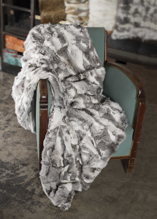 2" x 50" x 60" 100% Natural Rabbit Fur Grey Throw Blanket - 4512839594255