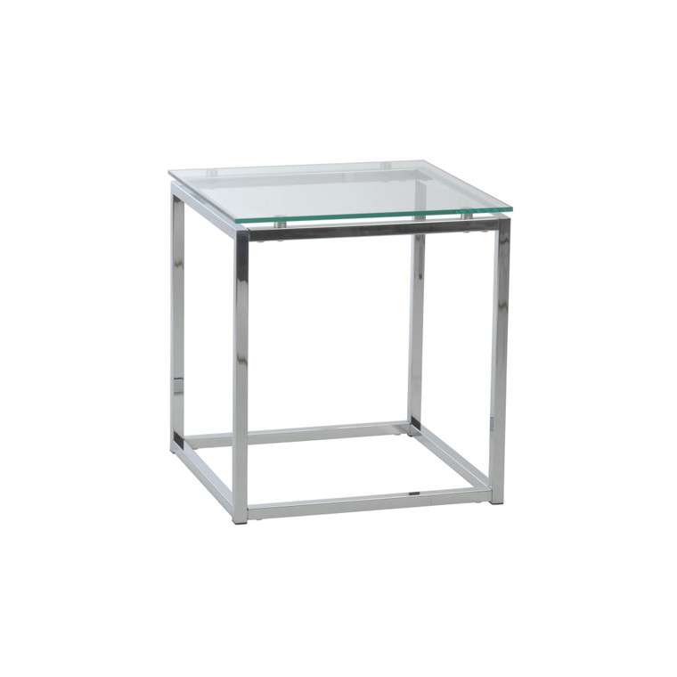Geo Cube Clear Glass and Chrome End or Side Table - 808230088474