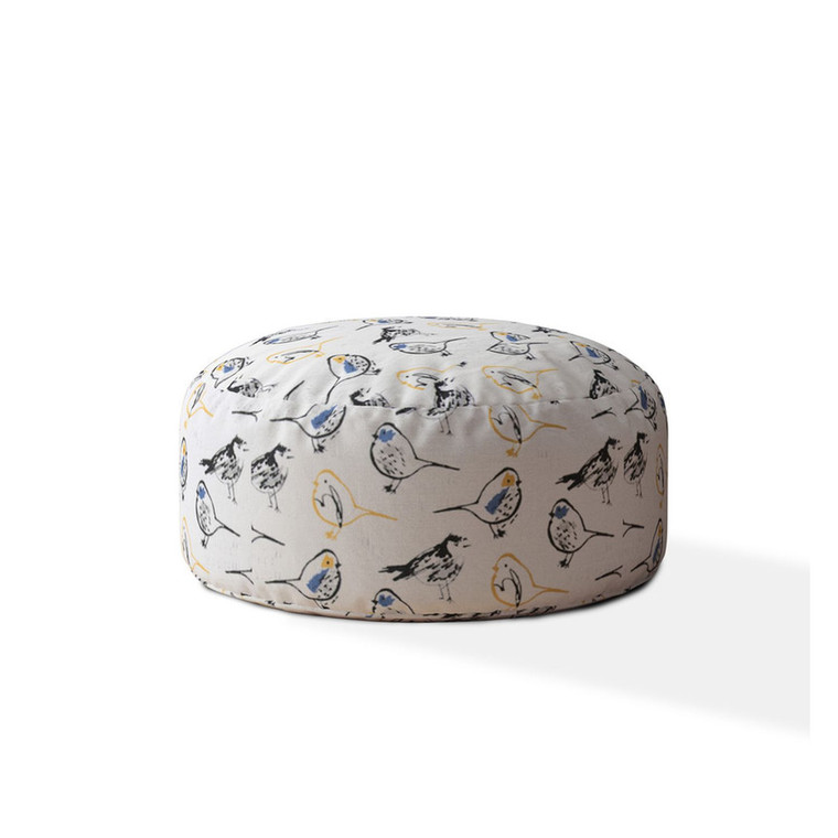 24" White And Yellow Canvas Round Animal Print Pouf Ottoman - 606114664505