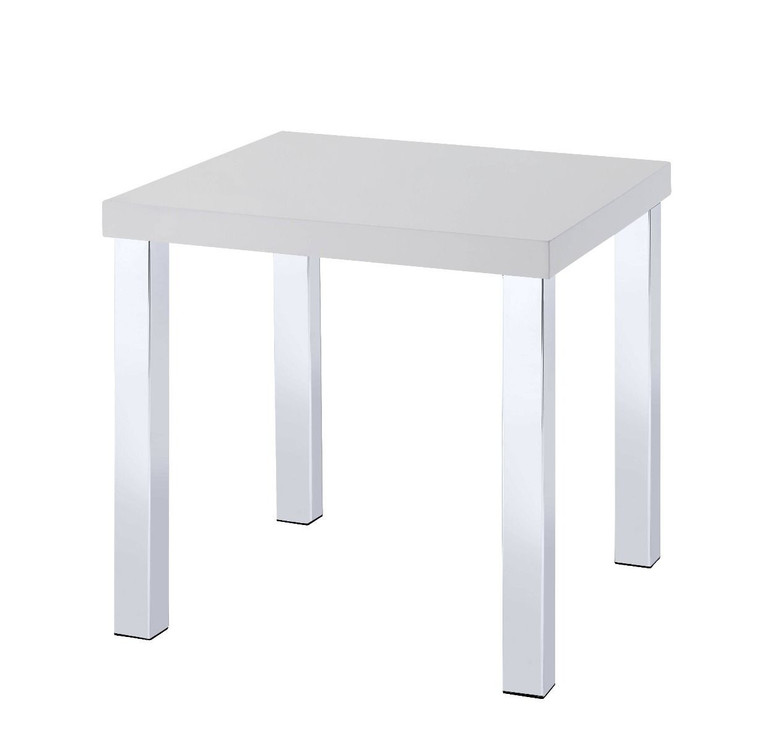 Homeroots Living Room 22" High Gloss Square End Table, Chrome and White