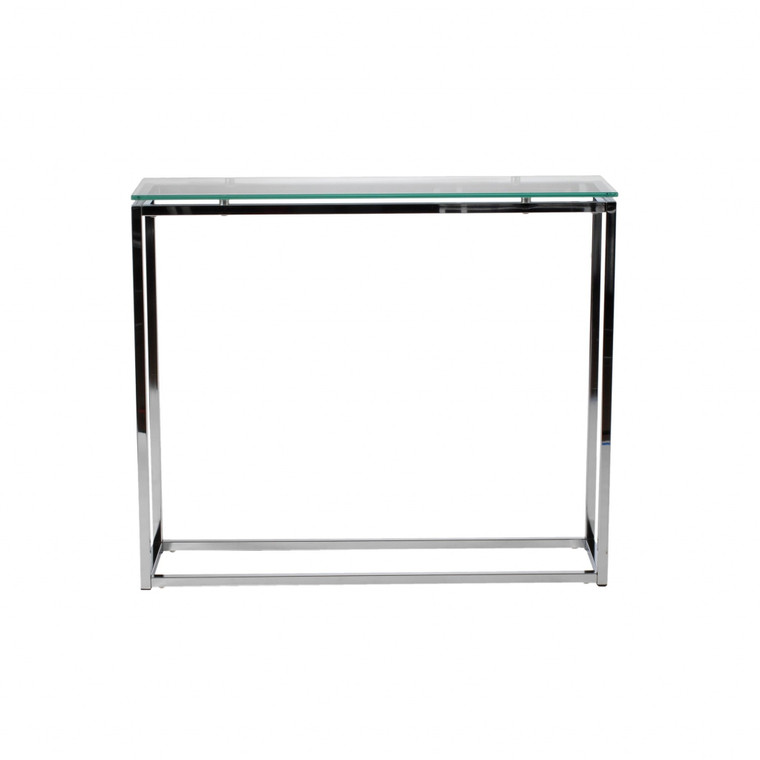 Geo Rectangle Clear Glass and Chrome Console Table - 808230088344