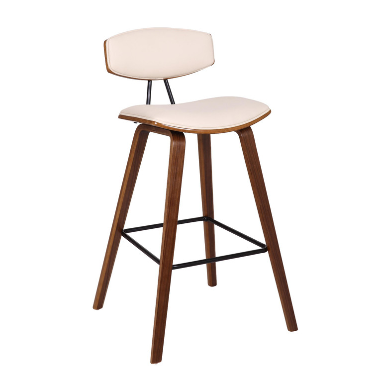 Homeroots Living Room 29" Cream Faux Leather Mid Century Modern Bar Stool