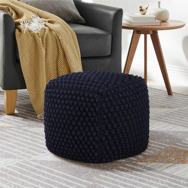 18" Navy Cotton Blend Cube Pouf Ottoman - 606114681625