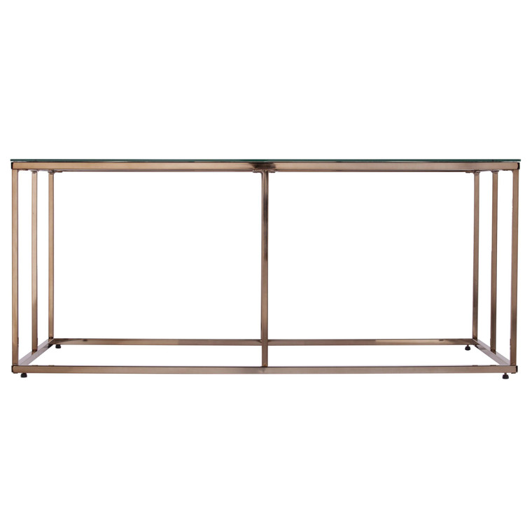Homeroots Living Room 42" Champagne Glass and Metal Geometric Coffee Table, Champagne Finish