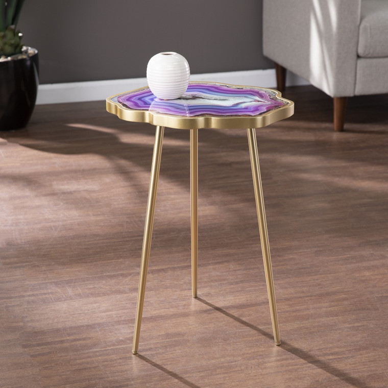 24" Gold And Shades Of Violet Faux Agate End Table - 606114027805