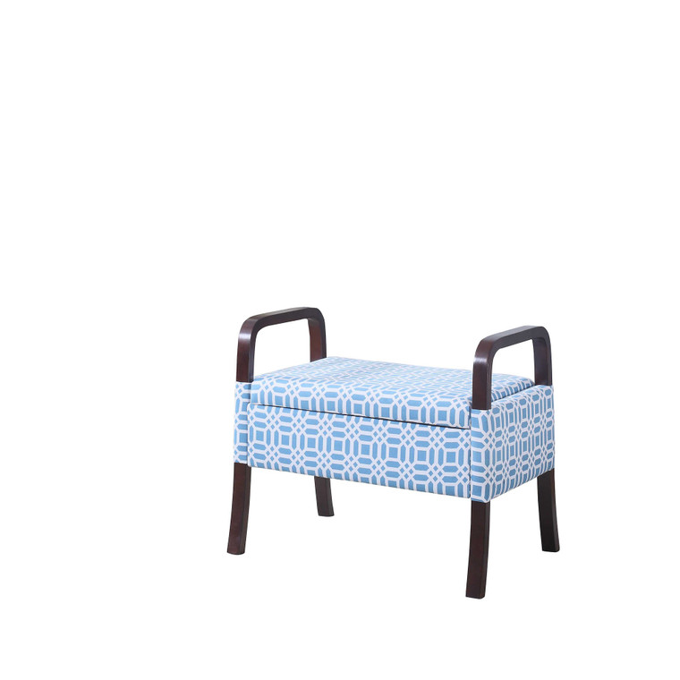 Blue and White Vanity Seat with Wooden Handles - 606114551140