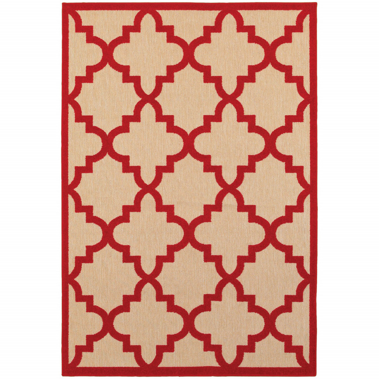 8' X 11' Sand Geometric Stain Resistant Indoor Outdoor Area Rug - 606114571544