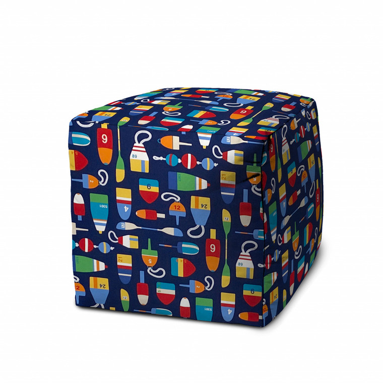 17" Blue 100% Polyester Cube Indoor Outdoor Pouf Ottoman - 606114153986