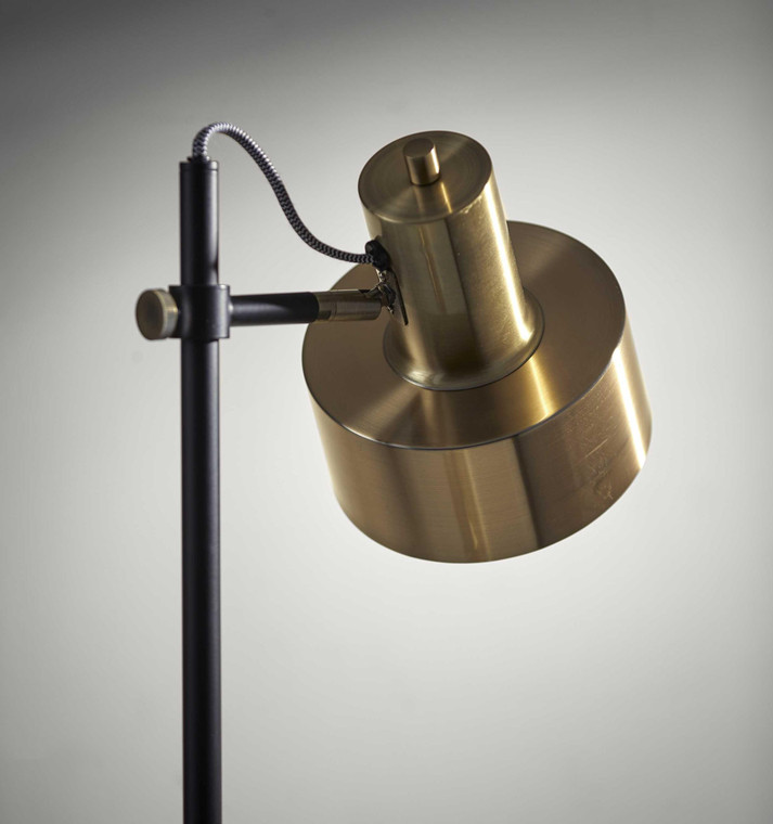 Retro Floor Lamp with Matte Black Pole and Adjustable Jumbo Antique Brass Metal Shade - 4512839458991