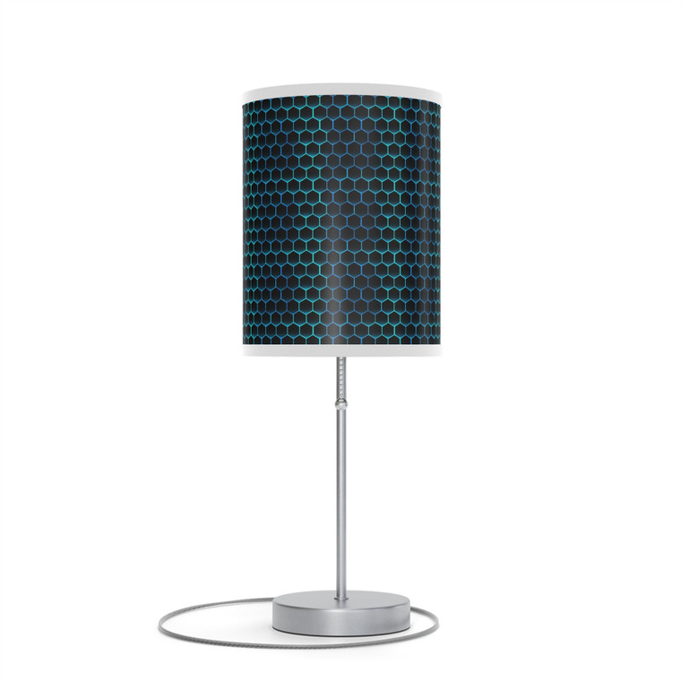 20" Silver Table Lamp With Black And Bright Honeycomb Cylinder Shade - 4512839592626
