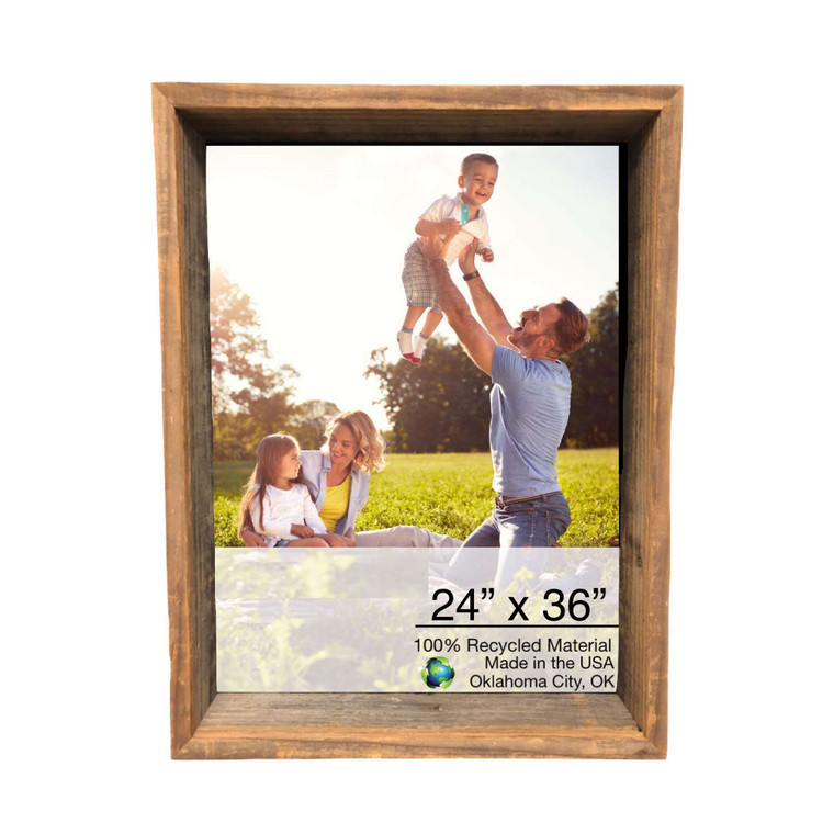 Homeroots Home Decor 24x36 Rustic Weathered Grey Box Picture Frame with Hanger
