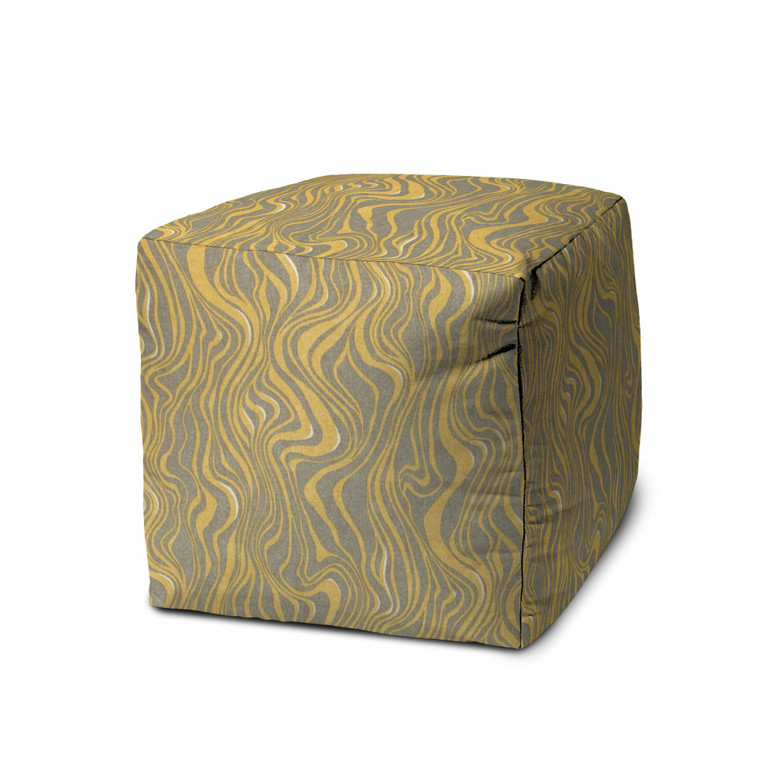 17" Yellow 100% Polyester Cube Abstract Indoor Outdoor Pouf Ottoman - 606114154051