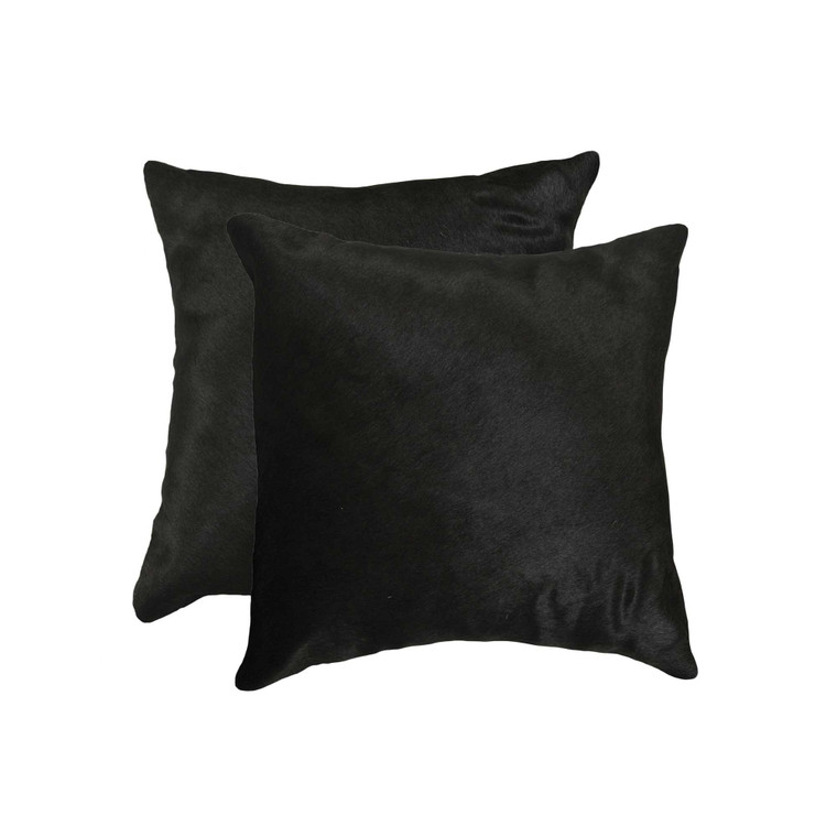 Homeroots Home Decor Black Torino Cowhide Pillow, 18 x 18 x 5 inches, 2 Pack