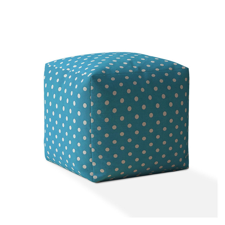 17" Blue And White Cotton Polka Dots Pouf Ottoman - 606114666738