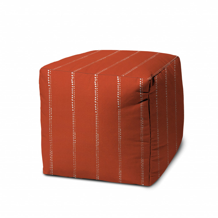 17" Orange 100% Polyester Cube Striped Indoor Outdoor Pouf Ottoman - 606114154174