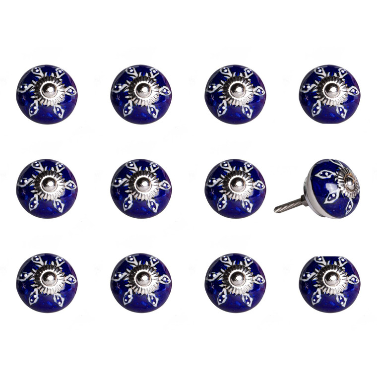 1.5" X 1.5" X 1.5" Navy White And Silver Knobs 12 Pack - 614486198788
