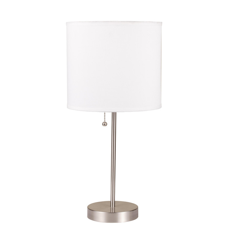 20" Silver Metal Candlestick Table Lamp With White Classic Drum Shade - 606114542599