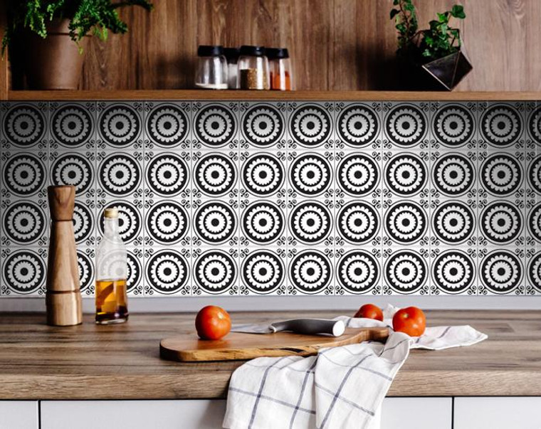 7" X 7" Black and White Posy Peel and Stick Removable Tiles - 808230082991