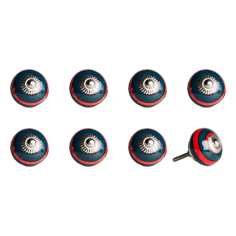 1.5" x 1.5" x 1.5" Ceramic Metal Navy and Red 8 Pack Knob - 4512839594798