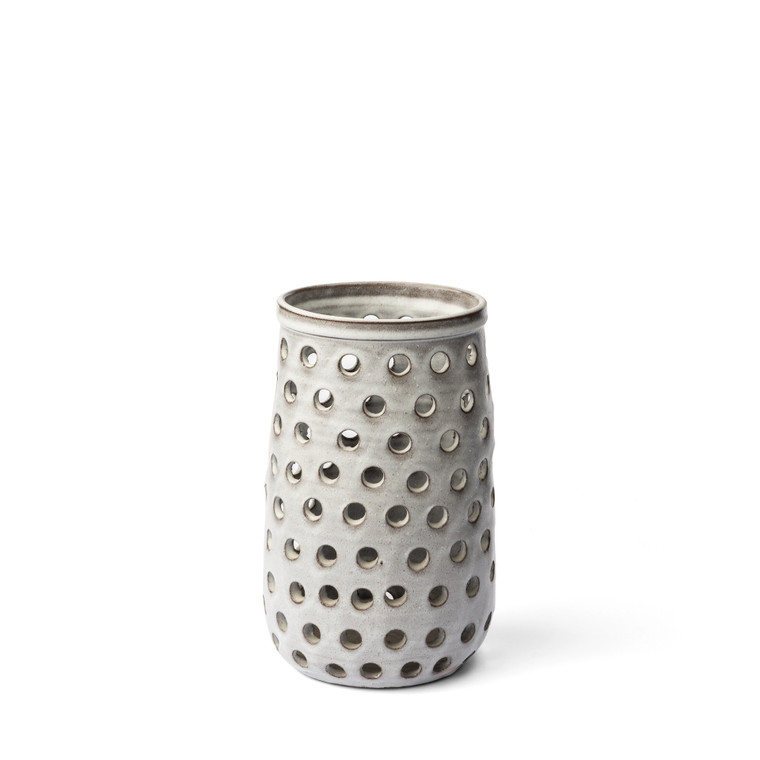 12" Organic White Glaze Pierced Dot Ceramic Vase - 808230001787