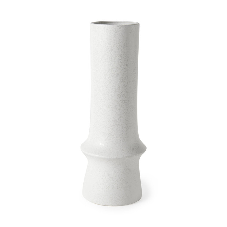 17" White Abstract Cylinder Ceramic Table Vase