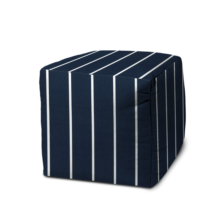 17" Blue 100% Polyester Cube Striped Indoor Outdoor Pouf Ottoman - 606114154433