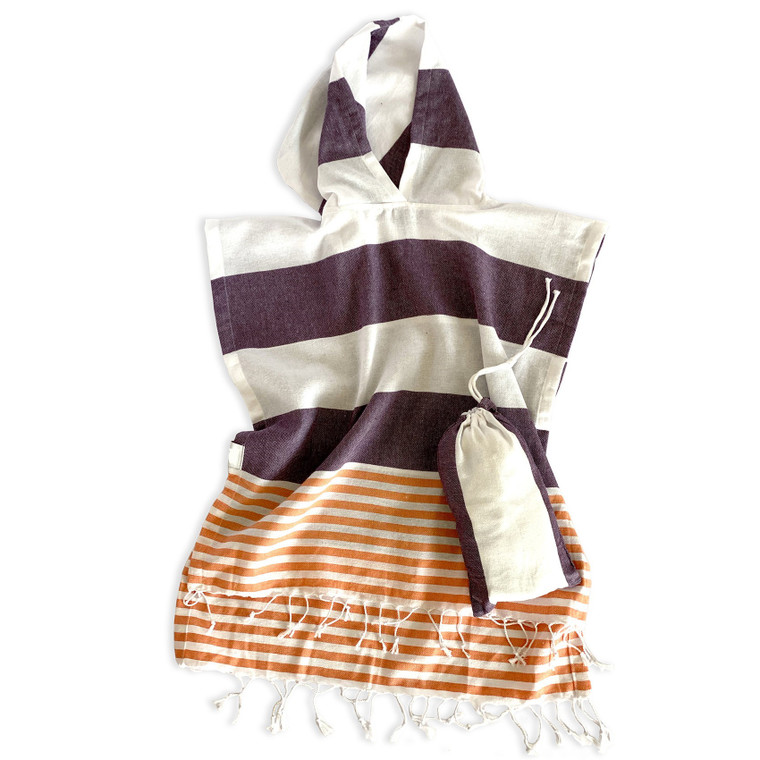 Dark Purple Orange and White Striped Design Poncho Towel - 808230101340