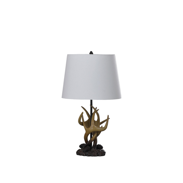 26" Natural And Brown Antlers Table Lamp With White Shade - 4512839592732