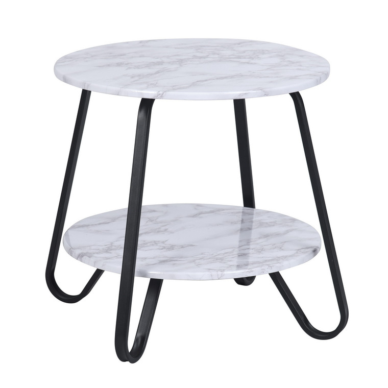 18" Black And Marble White Manufactured Wood And Steel Round End Table - 606114645986