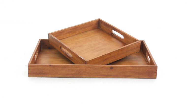 14.5 X 22.5 X 2.5 Brown Country Cottage Wooden Serving Tray 2Pc - 614486178322
