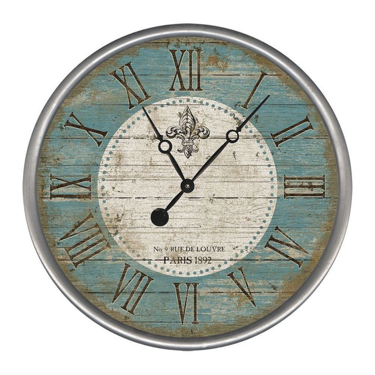 15" Vintage Teal Fleur de Lis Parisian Wall Clock - 808230098480