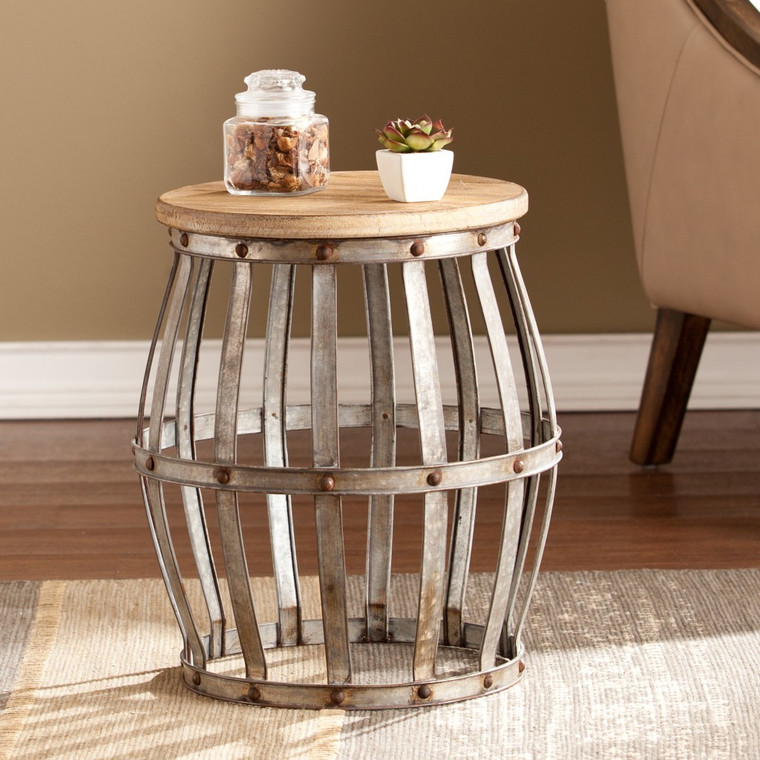 18" Silver And Natural Manufactured Wood Round End Table - 606114027867
