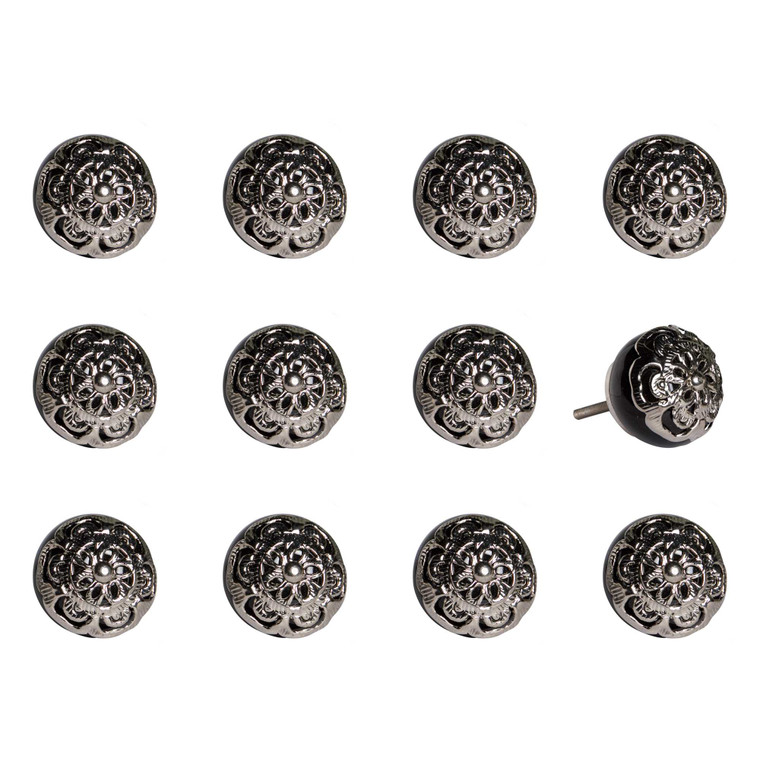 1.5" X 1.5" X 1.5" Black And Chrome Knobs 12 Pack - 614486198313