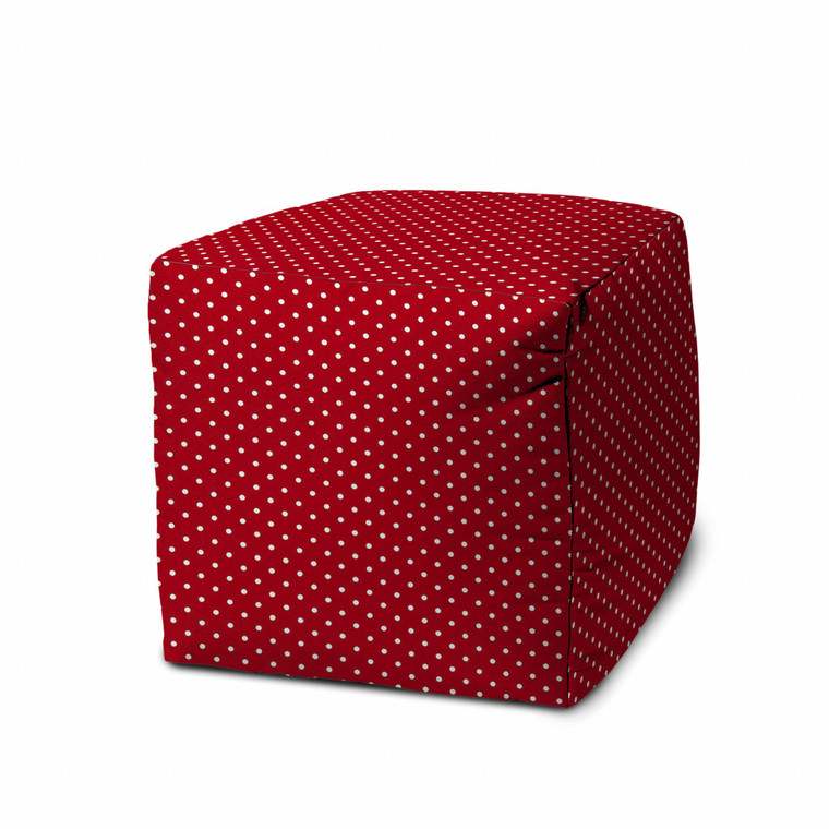 17" Red 100% Polyester Cube Polka Dots Indoor Outdoor Pouf Ottoman - 606114153726