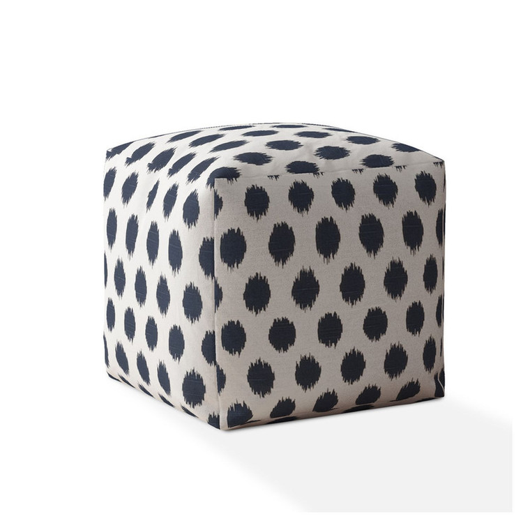 17" White And Blue Canvas Polka Dots Pouf Ottoman - 606114664710