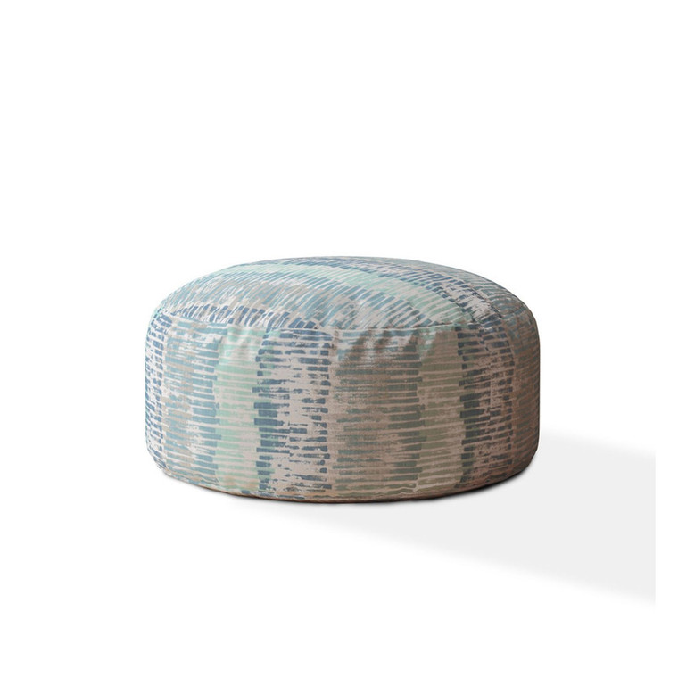 24" Blue And Grey Canvas Round Abstract Pouf Ottoman - 606114666875