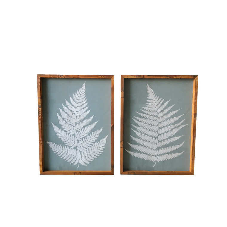 Set of Two Gray and White Fern Leaves Framed Canvas Wall Art - 606114560166