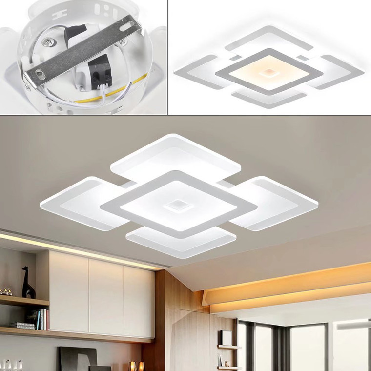 White Modern Acrylic LED Square Ceiling Light - 606114612186