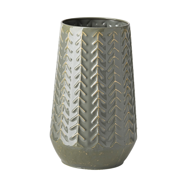 11" Green Organically Chevron Embossed Metal Vase - 808230001916