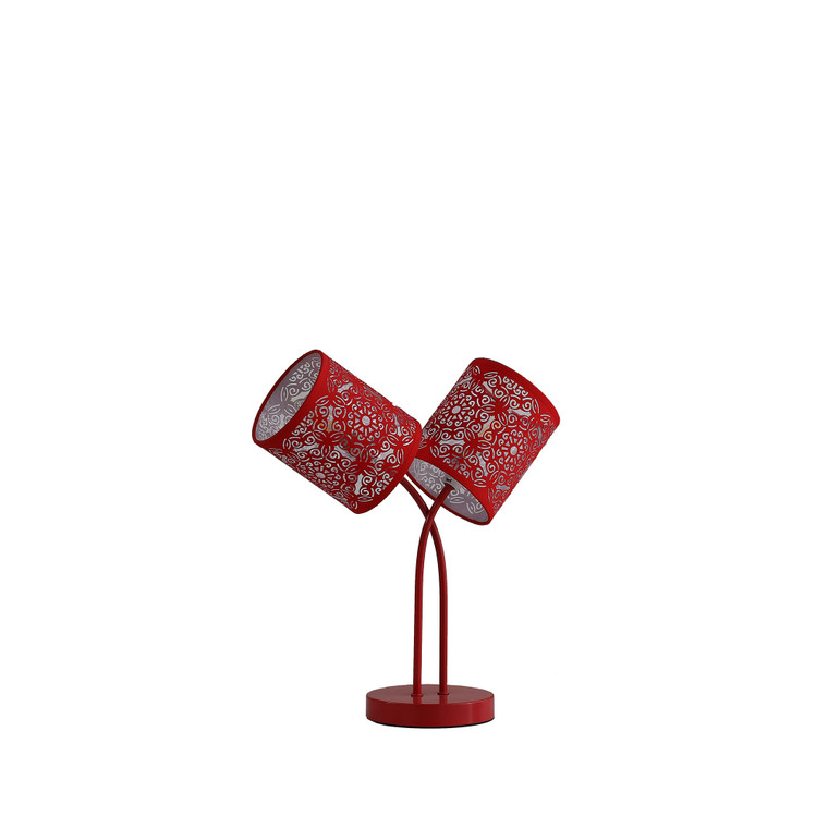 17” Red Laser Cut Floral Metal Two Light Table Lamp - 606114642343