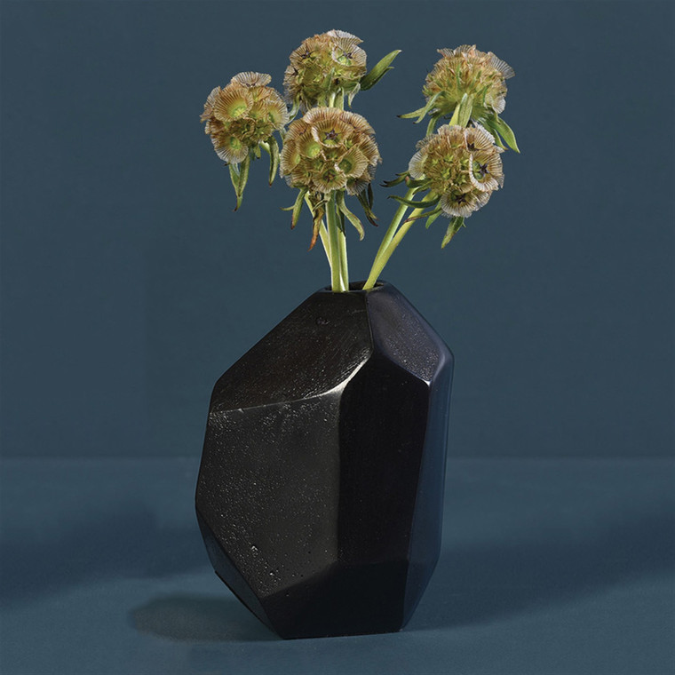 Modern Dark Charcoal Finish Faceted Metal Vase - 4512822757919