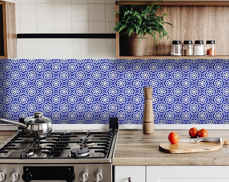 4" X 4" Blue And White Gerbera Peel And Stick Removable Tiles - 808230083868