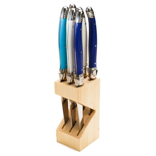 Jean Dubost 6 Steak Knives Marina Shades in Wood Block