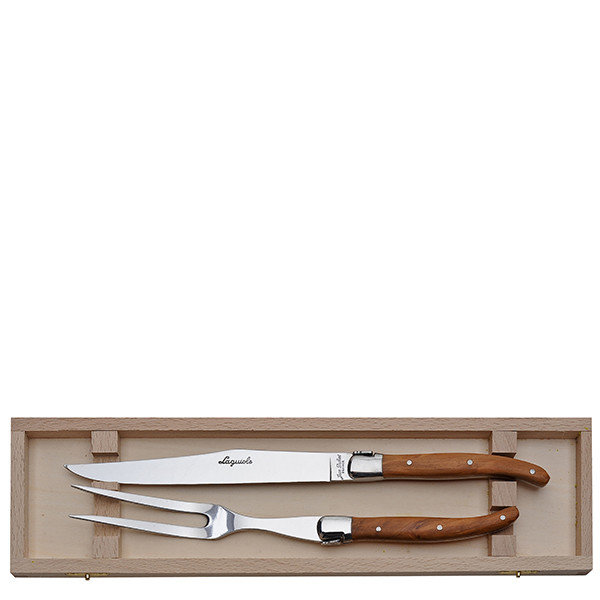 Jean Dubost Carving Set Olive Wood in Clasp Box