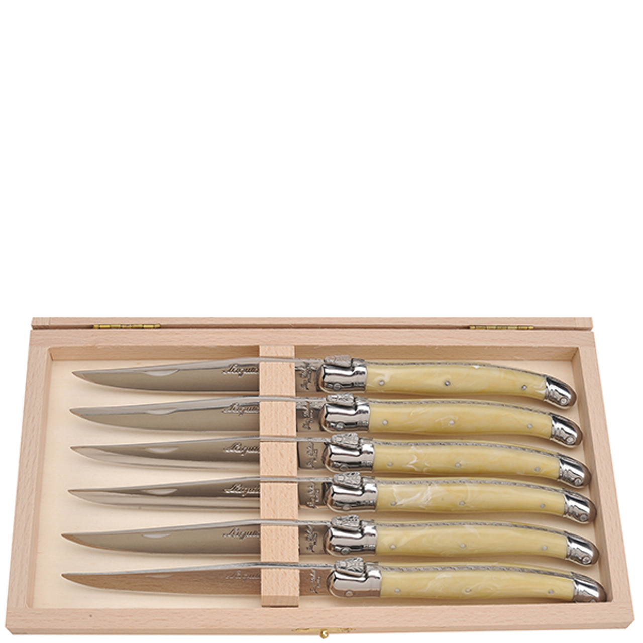 Jean Dubost 6 Steak Knives Real Horn in Box