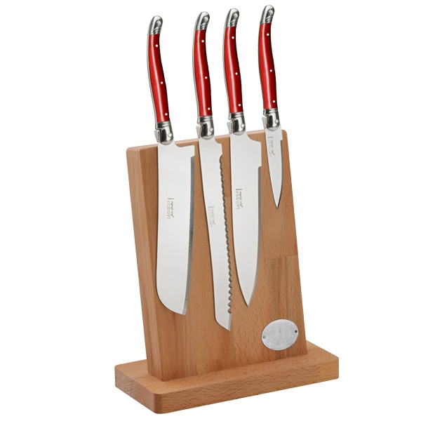 Jean Dubost 4 Piece Kitchen Knife Set with Red Handles on Magnetic
