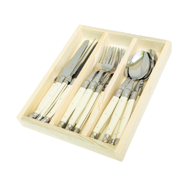Jean Dubost 18 Pc Everyday Flatware Set with Ivory colored Handles