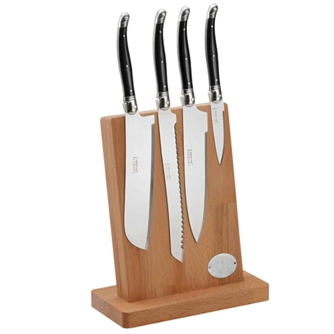 Jean Dubost 6 Steak Knives Red Handles in Block