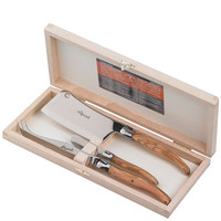 Jean Dubost 3pc Cheese Set Olive Wood in Clasp Box